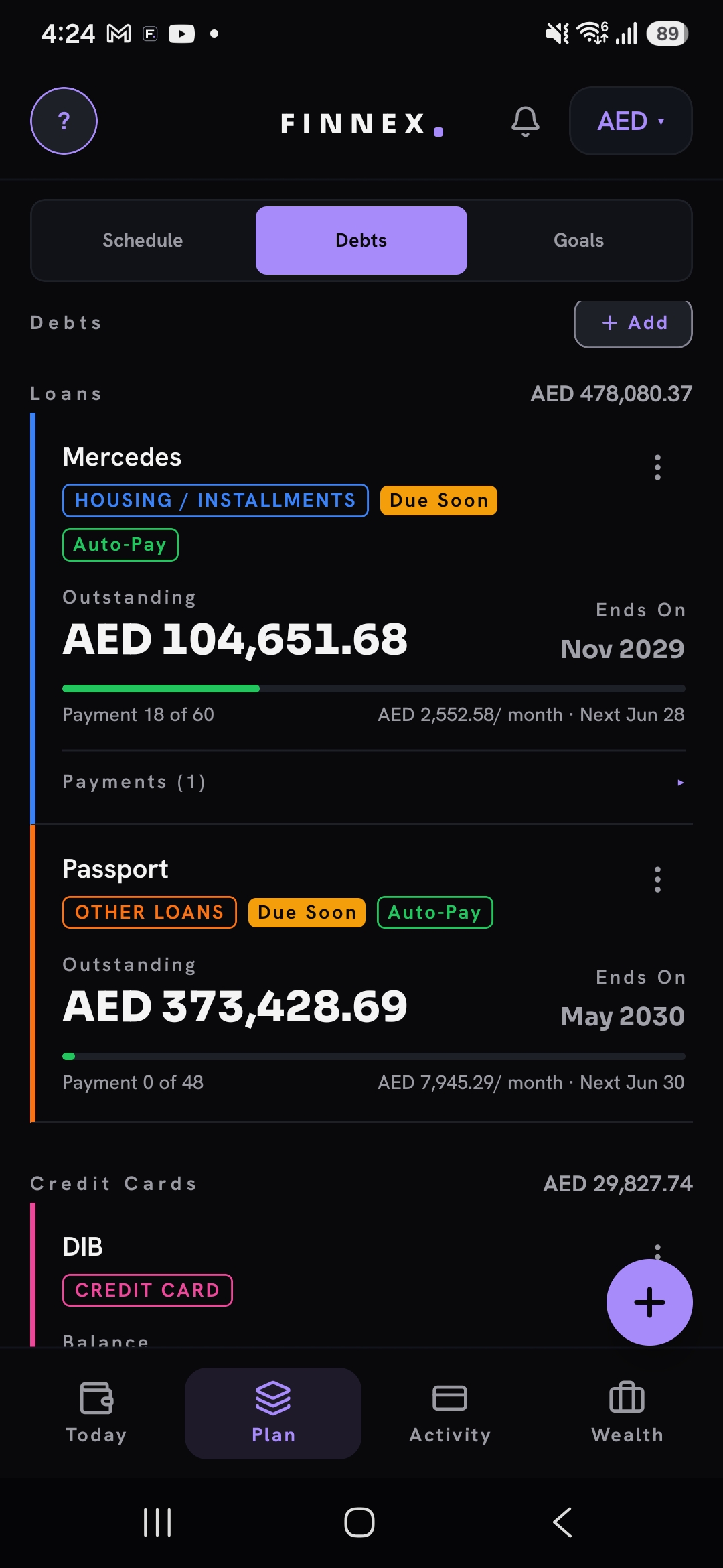 FINNEX debt plan screen